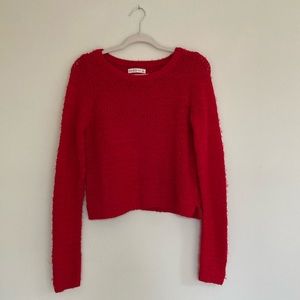 Red Cropped Knit Crewneck Sweater